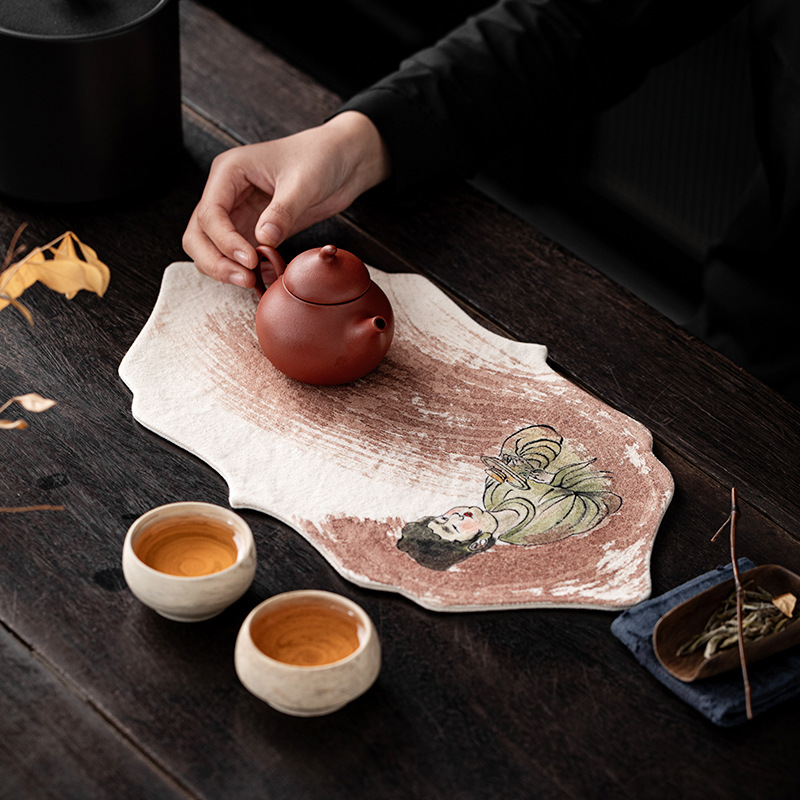 Table Runner - Handgezeichnete, mit Persimmon gefärbte, wasserdichte Teeunterlage