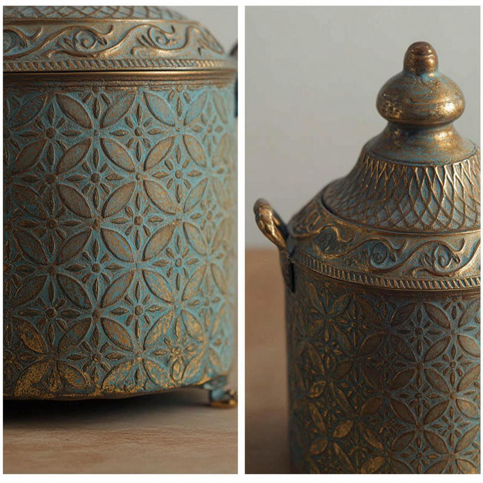 Vase Decor - Dekorative Eisenvase, Antik-Goldfarbene Urne, Vintage-Patina Metallvase,