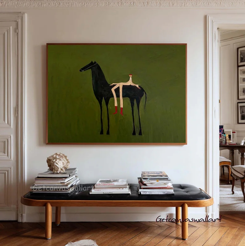 Interior Design Living Room - Moderner abstrakter Western-Pferde- und Figuren-Wandkunstdruck, Leinwandgemälde,