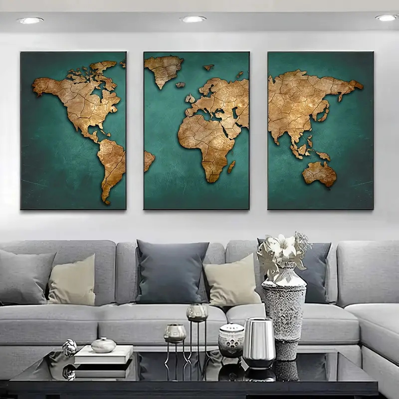 Retro Weltkarte 3-teiliges Set – Abstract Canvas Set Bewertung und Preis