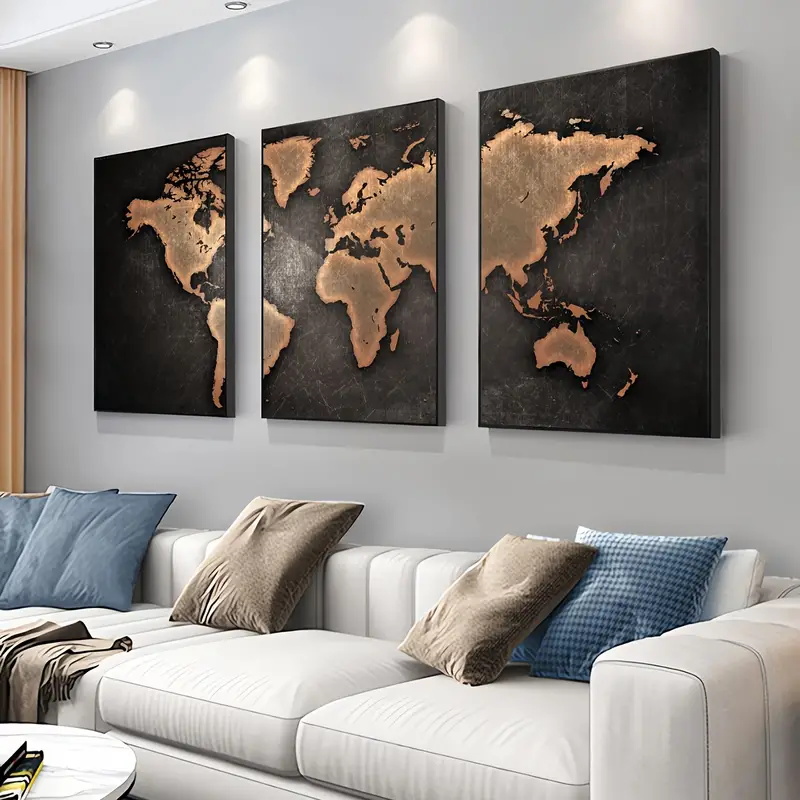 Retro Weltkarte 3-teiliges Set – Abstract Canvas Set Bewertung und Preis