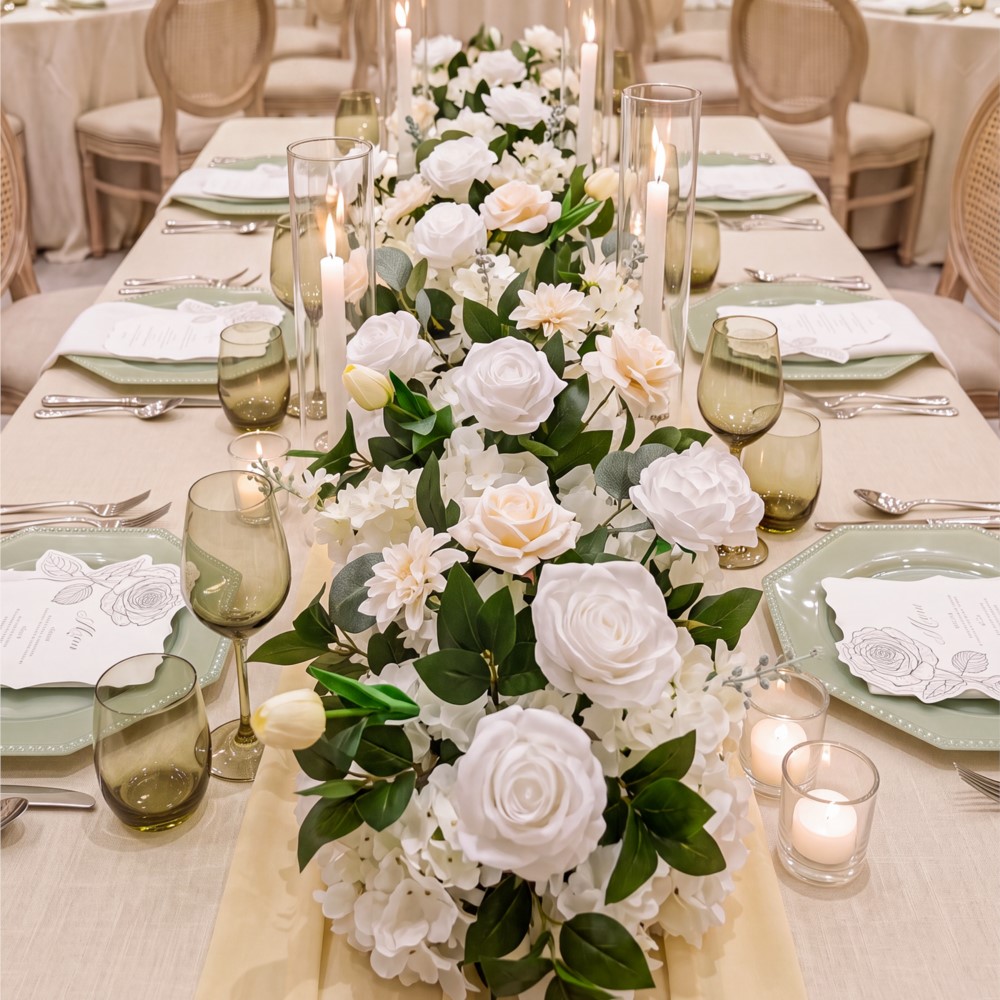 Uflower Rosen-Grün-Blumenreihe – Table Runner Bewertung und Preis